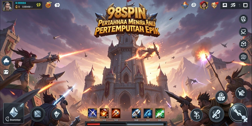 Tampilan menara dan musuh dalam pertempuran Tower Defense
