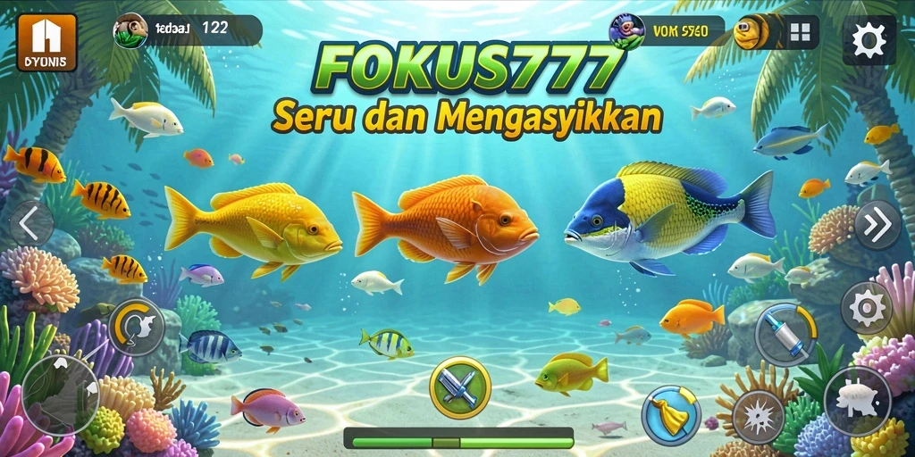 Tampilan gameplay seru dalam FOKUS777 saat menembak ikan.