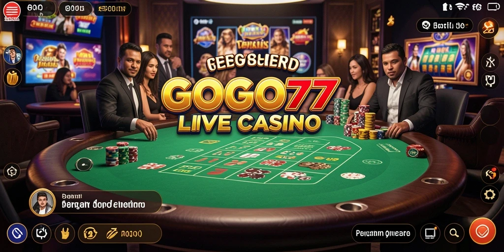 Tampilan gameplay GOGO77 yang menampilkan dealer langsung dan interaksi pemain.