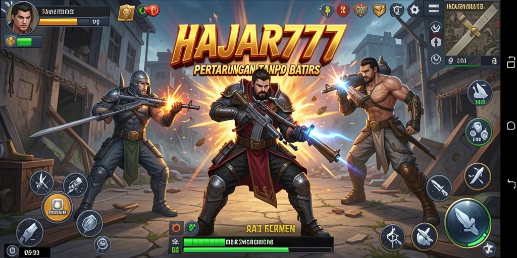 Gameplay HAJAR777 yang penuh aksi dengan pertarungan epik.