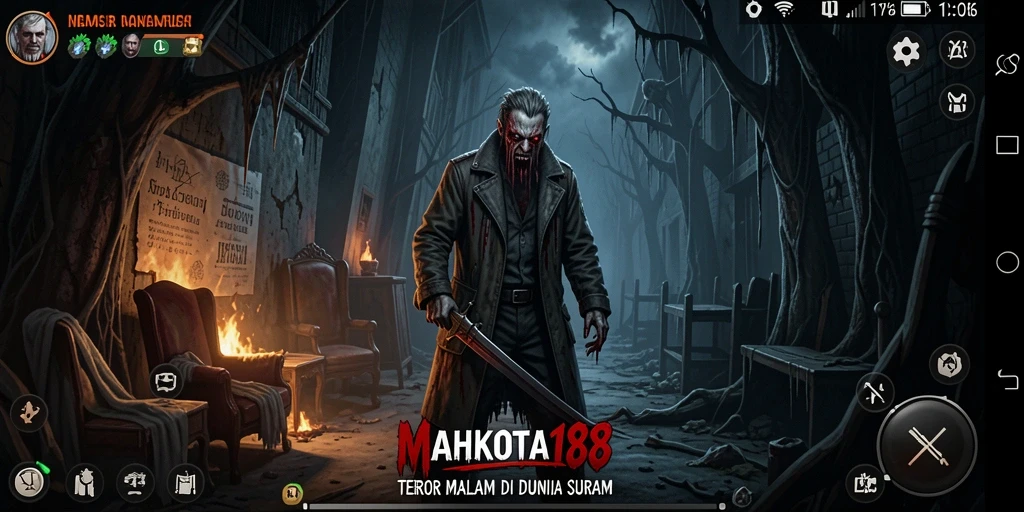 Tangkapan layar gameplay MAHKOTA188 menampilkan suasana kegelapan yang mencekam.