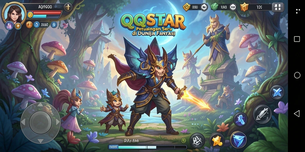 Tangkapan layar dari permainan QQSTAR menampilkan aksi petualangan yang seru.