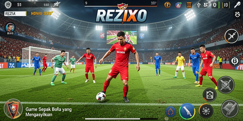 Tampilan gameplay menarik dari pertandingan sepak bola di REZIXO.