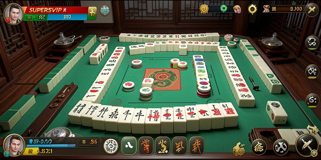 Tampilan gameplay SUPERSVIP dengan ubin-ubin Mahjong yang berwarna-warni.