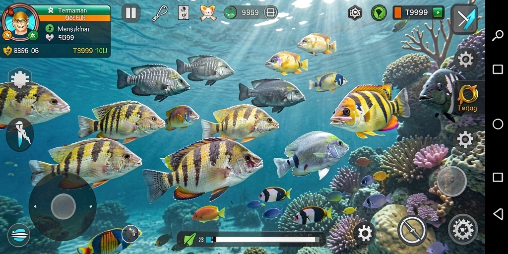 Gameplay seru T9999 saat menembak berbagai ikan di lautan.